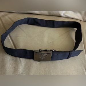 Authentic Prada Silver Tone Mission black nylon women jacket waist belt 34” long